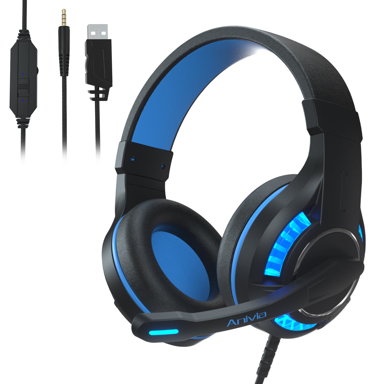 ANIVIA MH603 Head-mounted USB+3.5mm Wired Stereo Sound E-sports Headphone Computer Gaming Headset with Adjustable Angle Mic ANIVIA MH603 Head-mounted USB+3.5mm Wired Stereo Sound E-sports Headphone Computer Gaming Headset with Adjustable Angle Mic